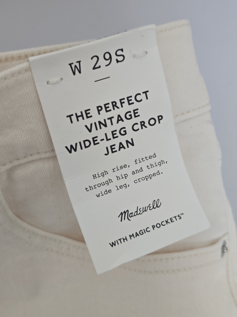 Madewell Perfect Vintage Wide Leg Cropped 29S Ecru White NWT - Picture 3 of 9